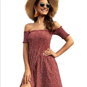 SHEIN | Women’s Floral Print Split Off Shoulder Thigh Shirred Maxi Dress